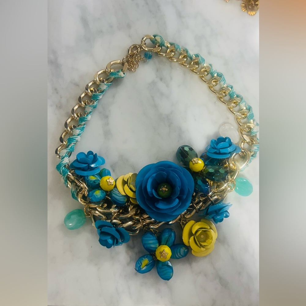 Beautiful Blue/Yellow Large Statement Necklace - image 1